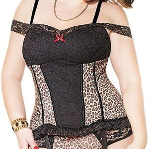 Coquette Black Brown Lace Corset Lingerie 3x 4x Plus Size New Animal Print